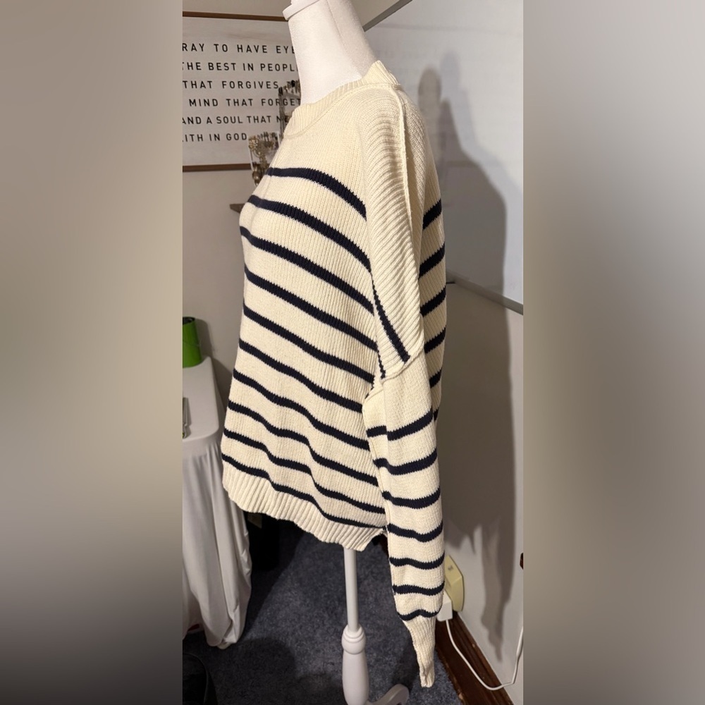Umgee Cream and Navy Striped Sweater - Picture 2 of 5